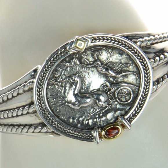 SeidenGang Solid 925 Sterling Silver & 18K Gold Cuff Bracelet - Picture 1 of 8